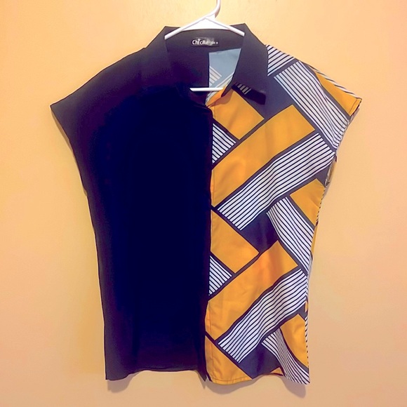 M ChicMe Women Printed Lapel Button Down Shirt Short Sleeve Summer - Picture 2 of 10